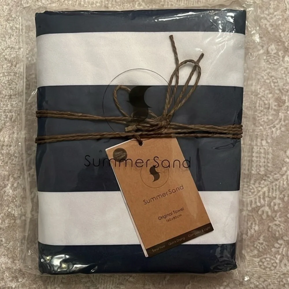 Brand New Microfiber Beach Towel Sandfree Quick Dry Blue White Stripes Vacation